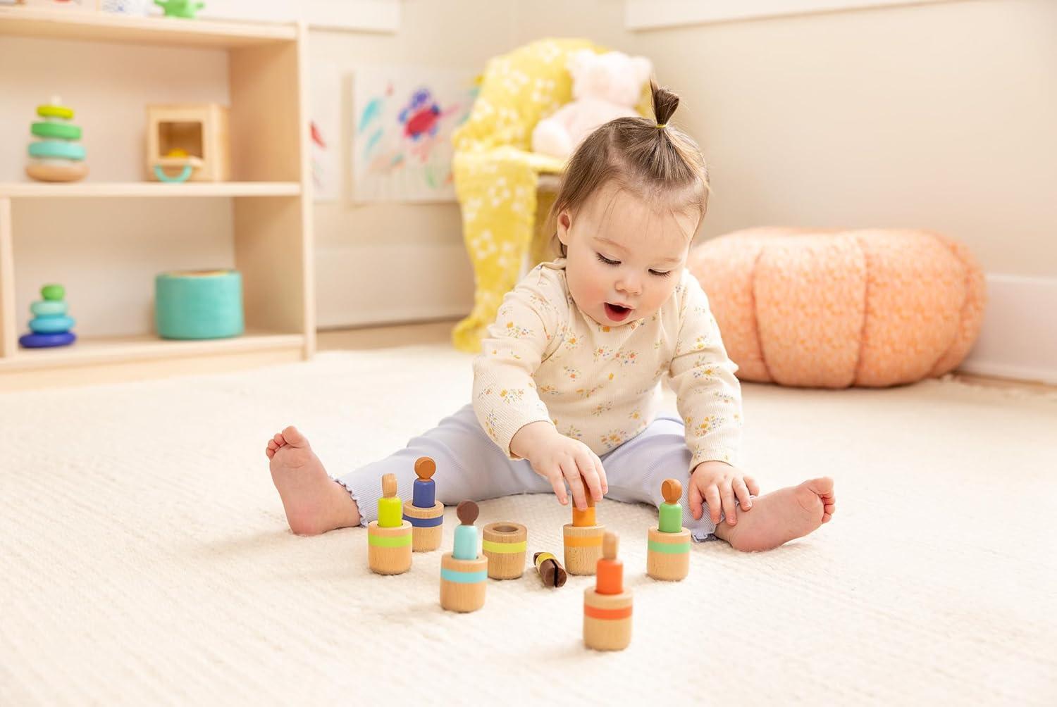 imageLovevery Post amp Play Peg People Baby Toy 7 Wooden Peg Doll Practice Color Matching Stacking and Balancing Ages 13 Months