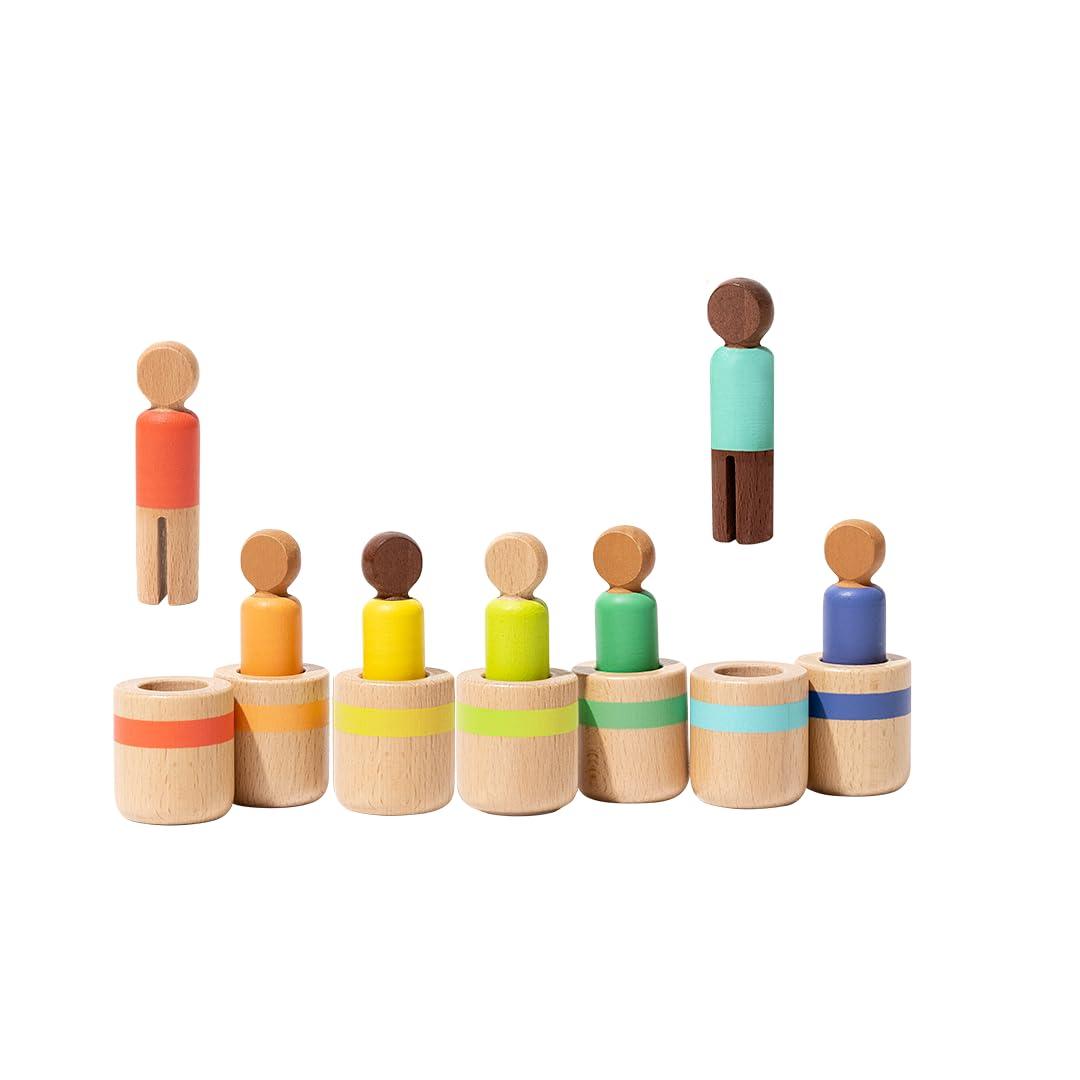imageLovevery Post amp Play Peg People Baby Toy 7 Wooden Peg Doll Practice Color Matching Stacking and Balancing Ages 13 Months