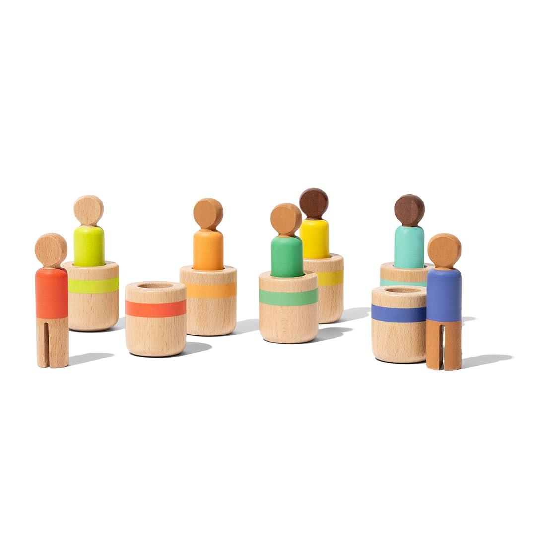 imageLovevery Post amp Play Peg People Baby Toy 7 Wooden Peg Doll Practice Color Matching Stacking and Balancing Ages 13 Months