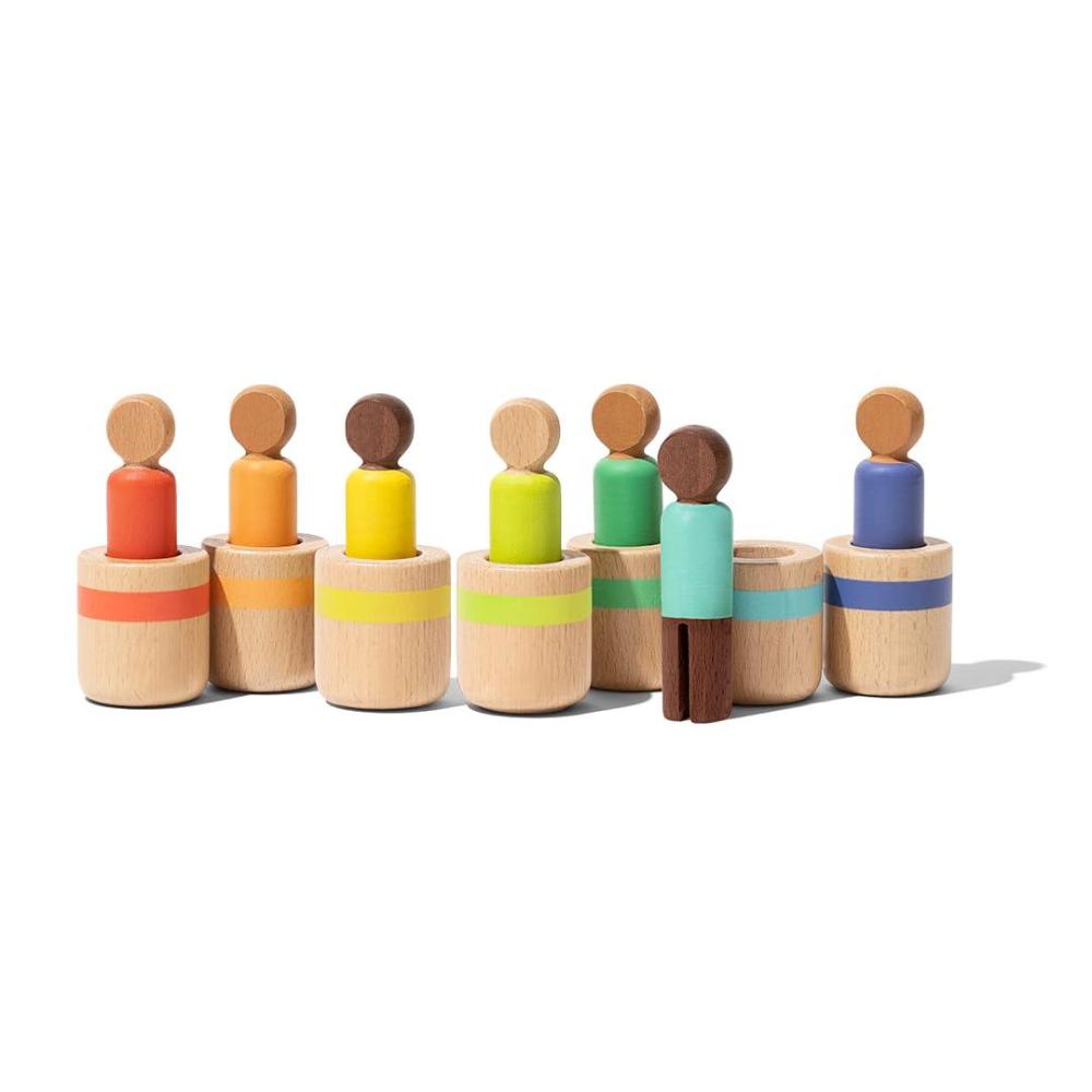 imageLovevery Post amp Play Peg People Baby Toy 7 Wooden Peg Doll Practice Color Matching Stacking and Balancing Ages 13 Months